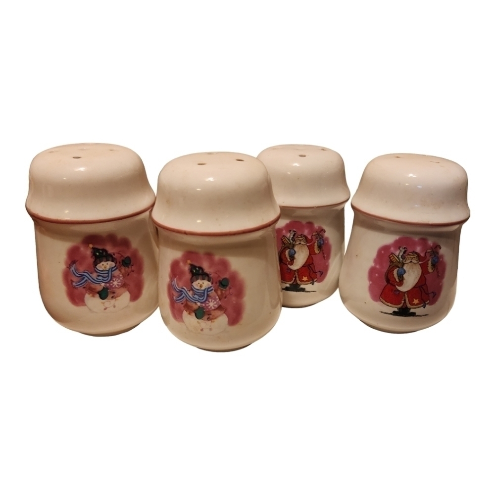 Vintage Christmas Santa & Snowman Salt & Pepper Shaker, 2 sets